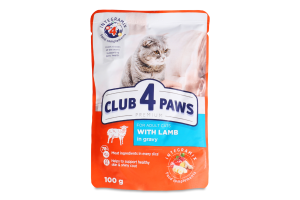 Canned food for adult cats With lamb in sauce Premium Club 4 Paws 100g